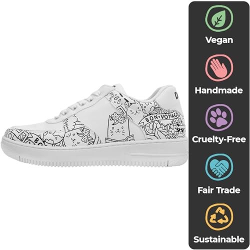 DOGO White Sneakers for Women - Handmade Women's Fashion Sneakers, Vegan Leather and Unique Design Dice Sneakers Bon Voyage Design, Size 8 - Image 3
