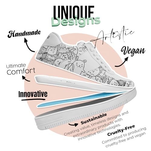 DOGO White Sneakers for Women - Handmade Women's Fashion Sneakers, Vegan Leather and Unique Design Dice Sneakers Bon Voyage Design, Size 8 - Image 4