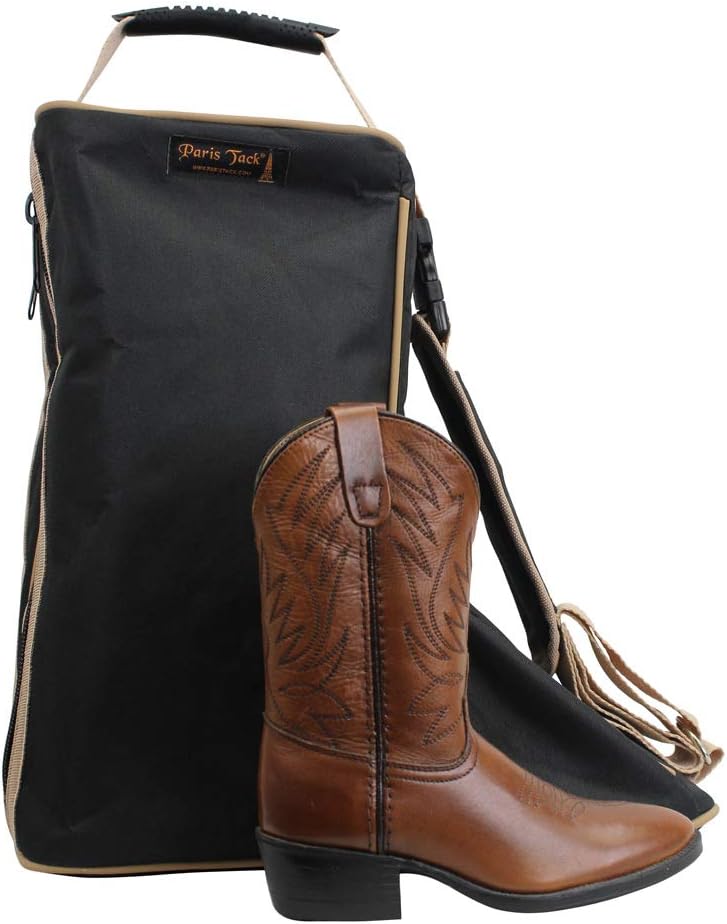 Paris Tack 3 Layer Padded Back Open Western Boot Bag, Black/Beige Trim - Image 4