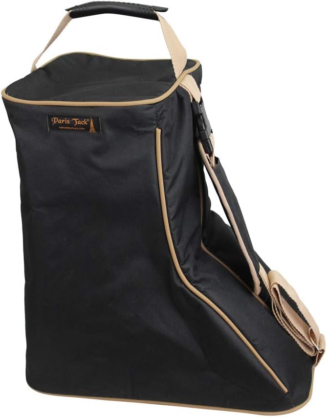 Paris Tack 3 Layer Padded Back Open Western Boot Bag, Black/Beige Trim - Image 1