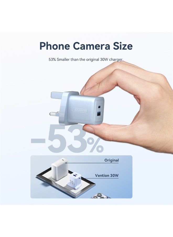 فينشن شاحن VENTION ثنائي المنفذ USB (C + A) GaN (30 واط/30 واط) قابس المملكة المتحدة أبيض رقم الموديل FEQW0-UK  - Image 4