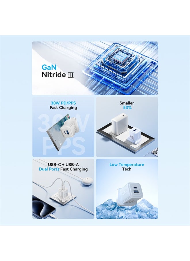 فينشن شاحن VENTION ثنائي المنفذ USB (C + A) GaN (30 واط/30 واط) قابس المملكة المتحدة أبيض رقم الموديل FEQW0-UK  - Image 2