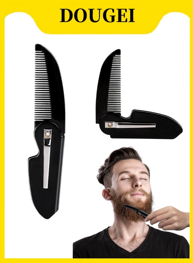 DOUGEI 2 Pcs Folding Mustache Comb Portable Beard Comb Fine Teeth Beard Brush Plastic Mustache Brush Moustache Comb Small Pocket Comb for Men Mustache Hair Care Styling Grooming - Image 1