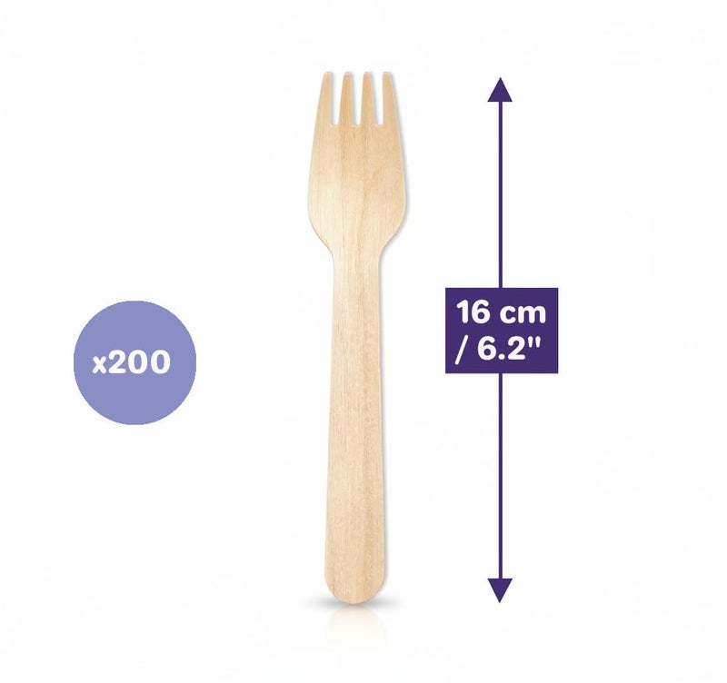 MATANA - 100% Natural Disposable Bamboo Wooden Forks 5.5" Inch (200 Pack) - Compostable Cutlery, Biodegradable Utensils for Garden Parties & Summer Events - Image 3