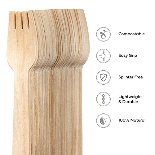 MATANA - 100% Natural Disposable Bamboo Wooden Forks 5.5" Inch (200 Pack) - Compostable Cutlery, Biodegradable Utensils for Garden Parties & Summer Events - Image 5