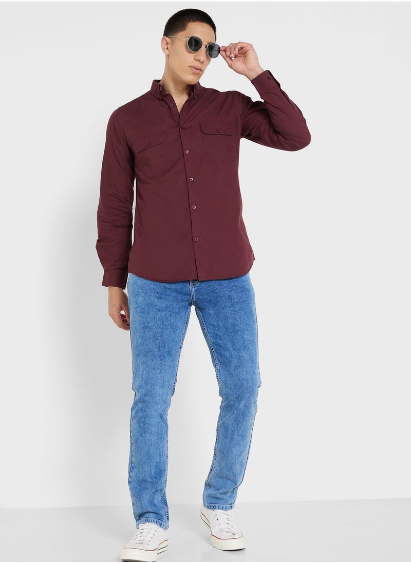 Seventy Five - Pure Cotton Casual Double Pocket Shirt - Image 1