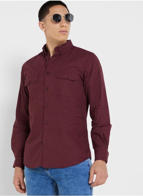 Pure Cotton Casual Double Pocket Shirt