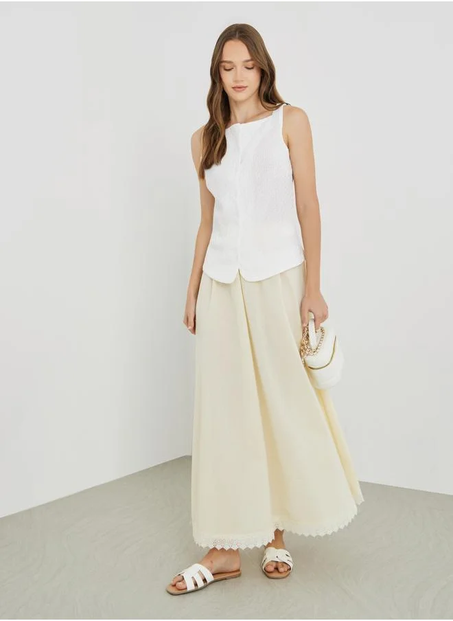 Take Two Take Two Solid Lace Hem A-Line Maxi Skirt