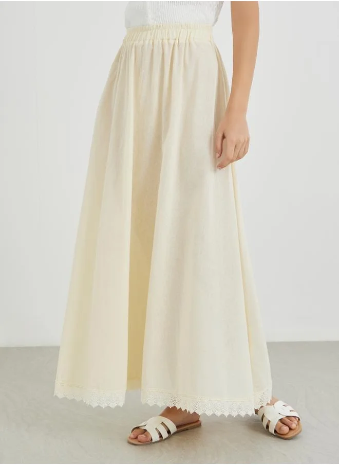 Take Two Take Two Solid Lace Hem A-Line Maxi Skirt
