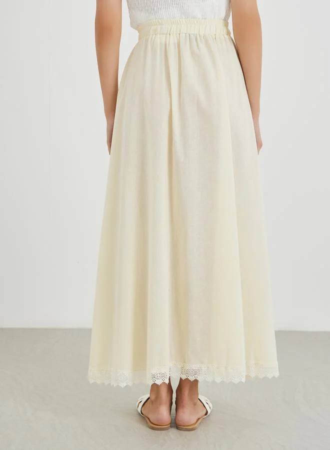 Take Two Take Two Solid Lace Hem A-Line Maxi Skirt