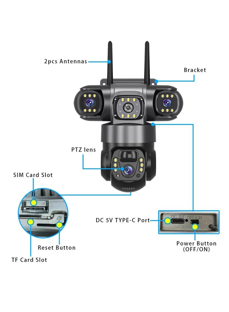 بلو فاير كاميرا V380 PRO للطاقة الشمسية ثلاثية العداسات 12MP للخارج - كاميرا مراقبة 4G/LTE بدقة 6K، رؤية ليلية، دوارة 360°， تتبع ذكي، بطارية 8000 مللي أمبير، مقاومة للماء IP66 - لا حاجة إلى واي فاي - Image 4