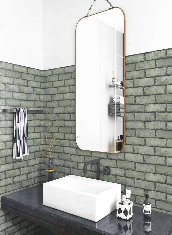 Wallercity Green/Gray Brick Wallpaper Peel and Stick Wallpaper for Kitchen Backsplash Living Room Bedroom Decor Self Adhesive Removable Faux Brick Wall Paper for Accent Walls 24''x394'' Vinyl Film - Image 5