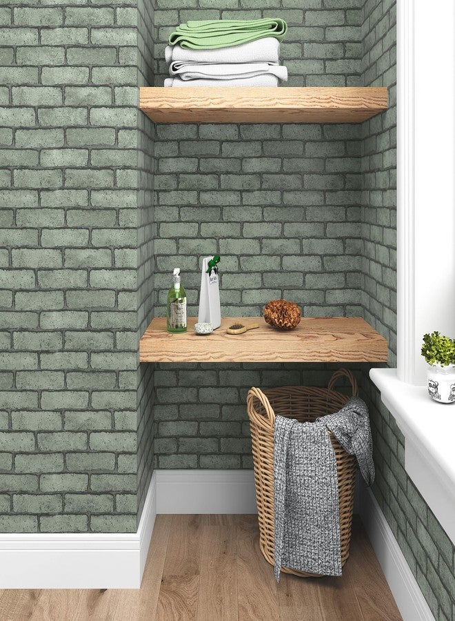 Wallercity Green/Gray Brick Wallpaper Peel and Stick Wallpaper for Kitchen Backsplash Living Room Bedroom Decor Self Adhesive Removable Faux Brick Wall Paper for Accent Walls 24''x394'' Vinyl Film - Image 3