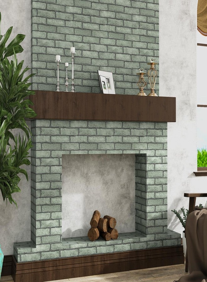 Wallercity Green/Gray Brick Wallpaper Peel and Stick Wallpaper for Kitchen Backsplash Living Room Bedroom Decor Self Adhesive Removable Faux Brick Wall Paper for Accent Walls 24''x394'' Vinyl Film - Image 4