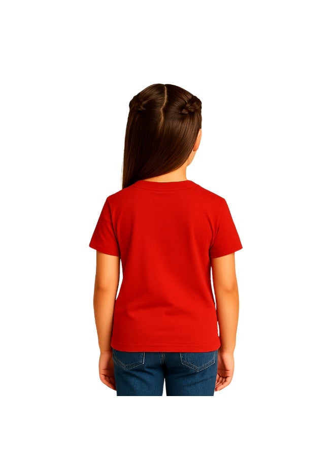 UAE National Day Cartoon Printed T-Shirt For Girls – Red Round Neck Cotton Tee With Emirati Flag Design | Kids National Day Outfit - Image 5