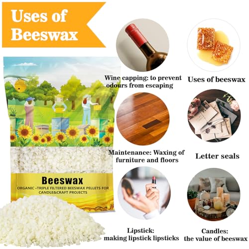 CARGEN White Beeswax Pellets - 428g(0.94lb) Bees Wax Pellets Melts Organic Beeswax for Skin, Bees Wax for Candles Making Triple Filtered for Lip Balm Lotion and Soap Making Supplies - Image 4