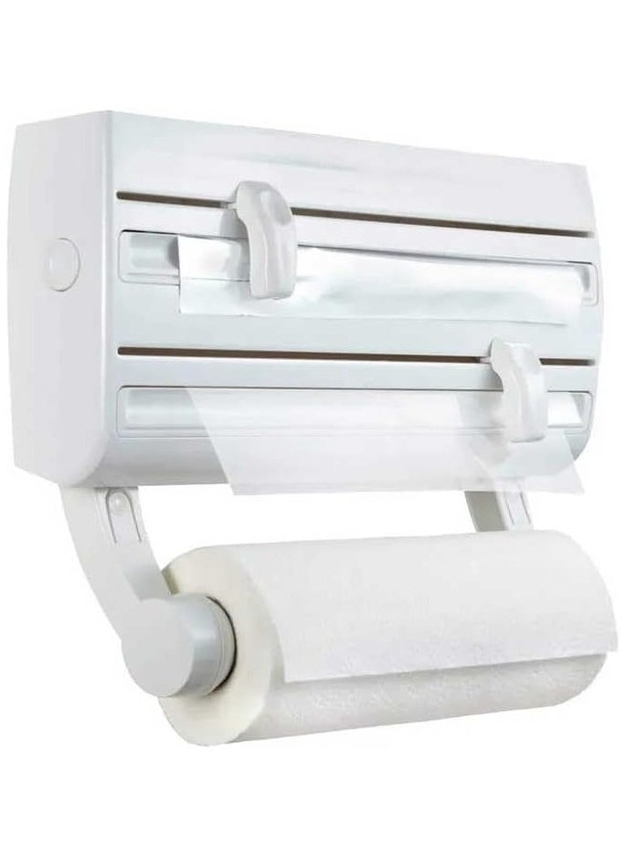Generic - Plastic Triple Paper Dispenser, Kitchen Wall Mounted Paper Towel Holder Cling Film Tinfoil Triple Roll Dispenser Toilet Tissue Paper Holders Kitchen Multicolor Pack of 1 - Image 1