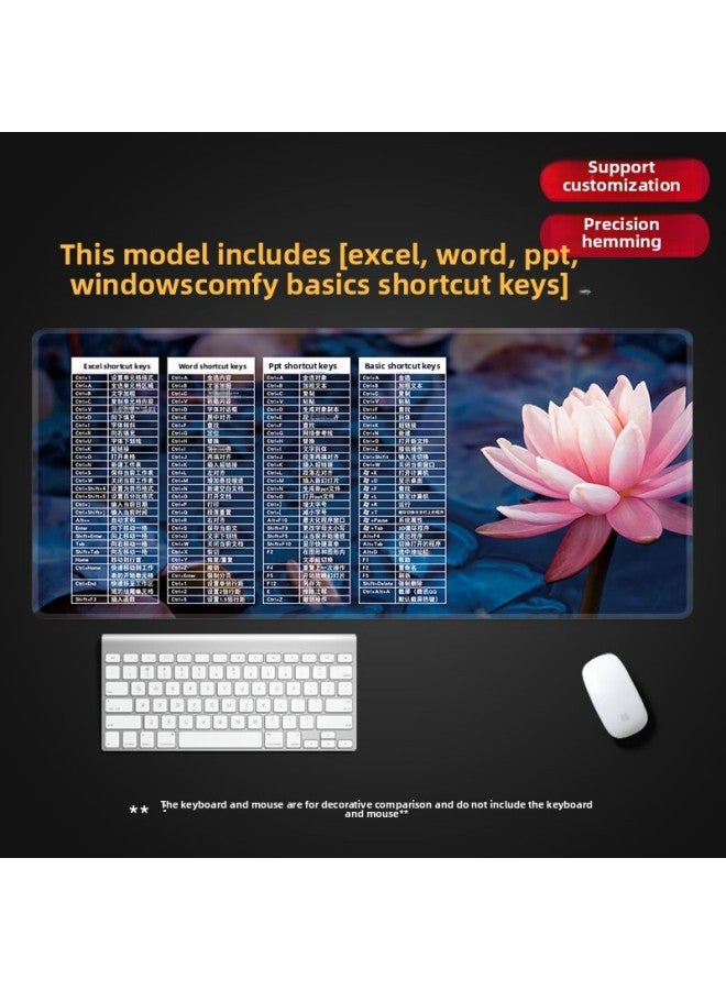 Oversized Shortcut Keys Complete Mouse Pad Excel Ps Cad Wps One-piece Delivery Office Desk Pad Thickened-Color:700x300x3mm-Pattern:A Variety Of Pink Lotus - Image 1