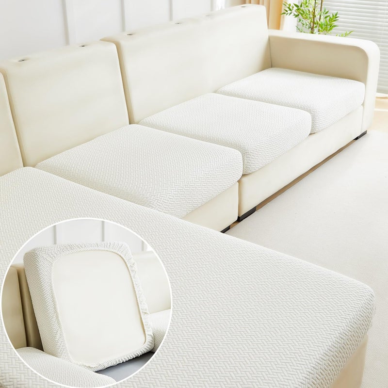 Disayu Sofa Covers Couch Covers for Sofa Pet Friendly Couch Cushion Covers Universal Sofa Covers Washable Stretch Slipcovers for Sectional Sofa (Texture Ivory White,Back Cover L) - Image 1