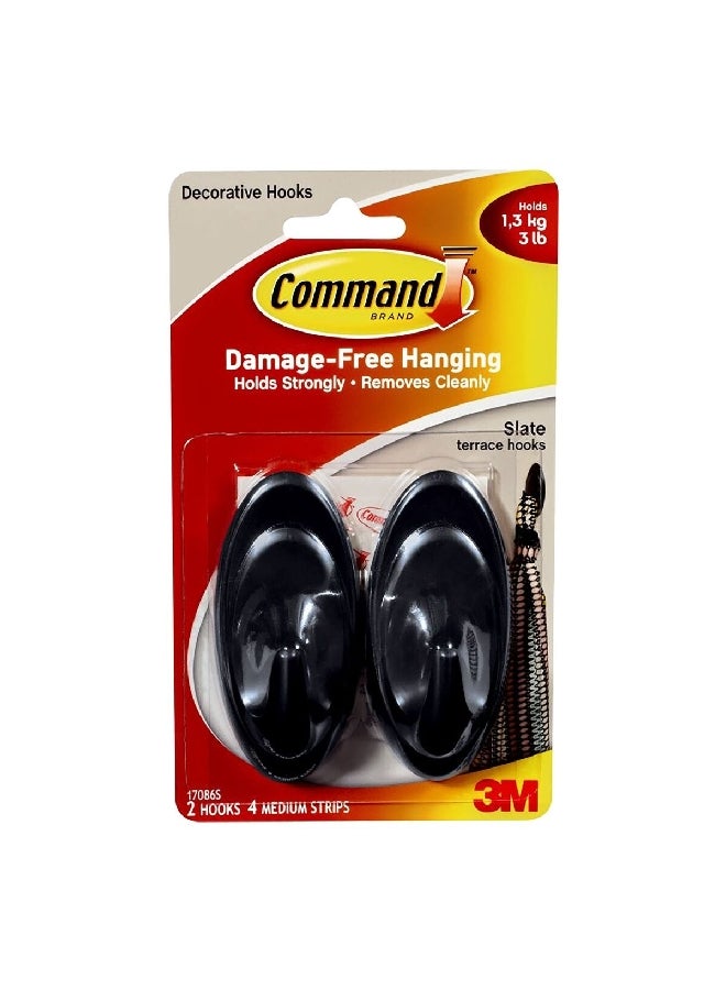 Command 2-Piece Slate Terrace Hook with 4 Strips Black Medium 70006598927 