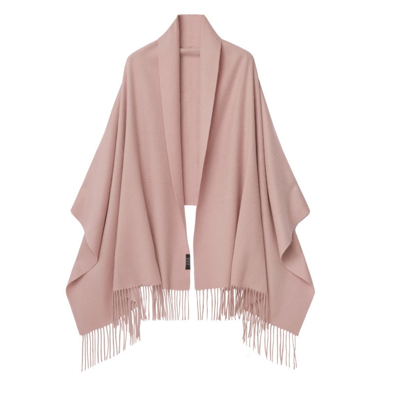 2025 Solid Color Wool Scarf Warm Womens Winter Red Shawl Foreign Trade Lamb Fleece Plain Long Foreign Trade 24# lotus root powder 