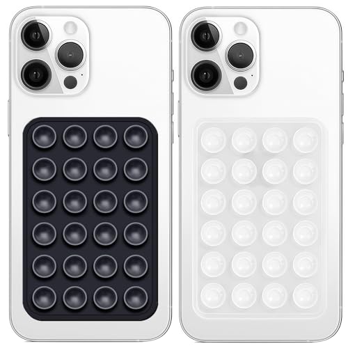 Galundge 2 Pack Silicone Suction Phone Case Mount, Non Slip Sticky Grip for Cellphone, Silicon Adhesive Suction Cup Mount, Strong Grip Holder for Selfies and Videos (Black&Translucent) - Image 1