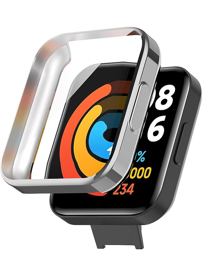 Zaboon Beauenty Tpu Protector Cover For Redmi Watch 2 Lite, Smartwatch Plating Case With Tempered Film Frame Accessories (Silver)