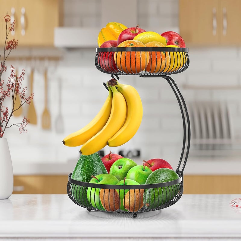 Simple Houseware 2Tier Countertop Fruit Basket with Banana Hanger Black - Image 5