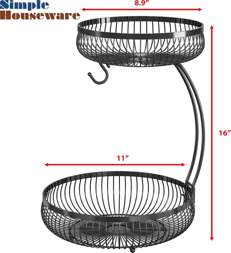 Simple Houseware 2Tier Countertop Fruit Basket with Banana Hanger Black - Image 3