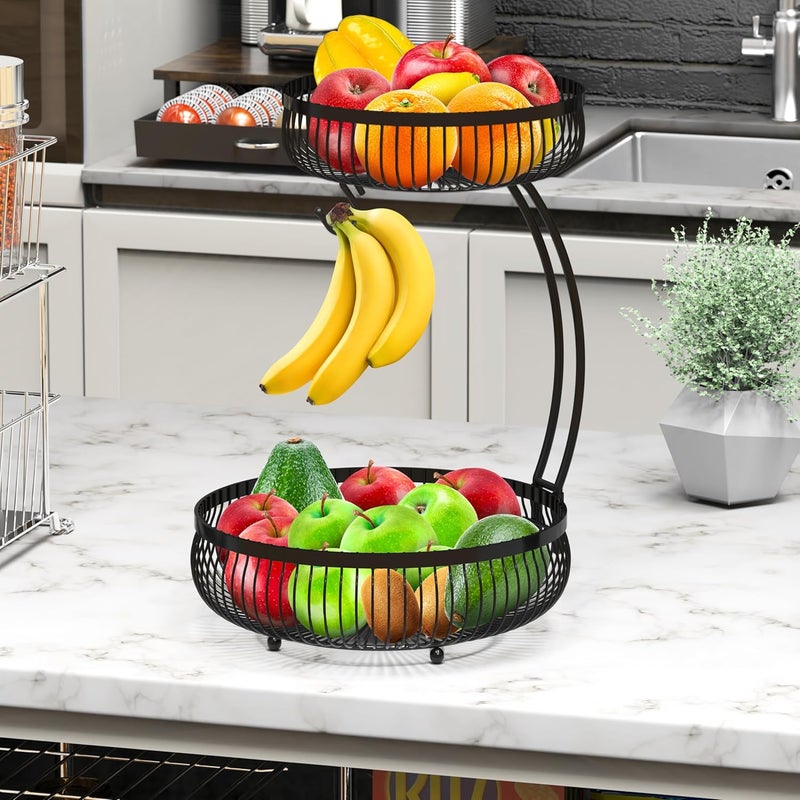 Simple Houseware 2Tier Countertop Fruit Basket with Banana Hanger Black - Image 2