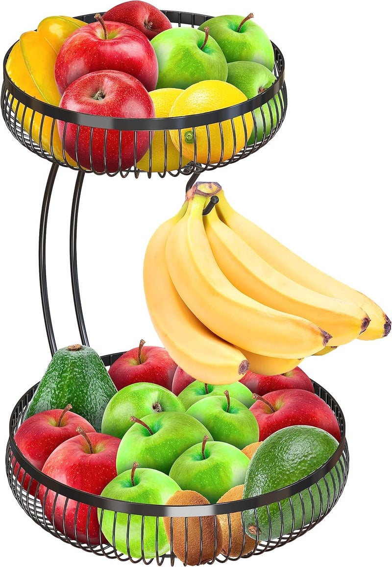 Simple Houseware 2Tier Countertop Fruit Basket with Banana Hanger Black - Image 4