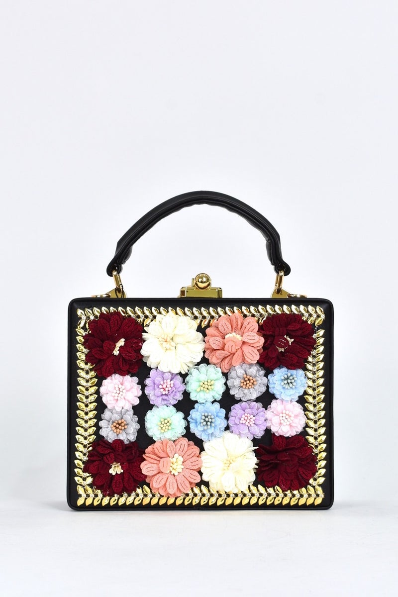 Elatae Women's Shoulder Strap Floral Stone Evening Dress Daily Handbag Black 17611  - Image 1