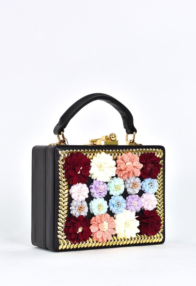 Elatae Women's Shoulder Strap Floral Stone Evening Dress Daily Handbag Black 17611  - Image 2