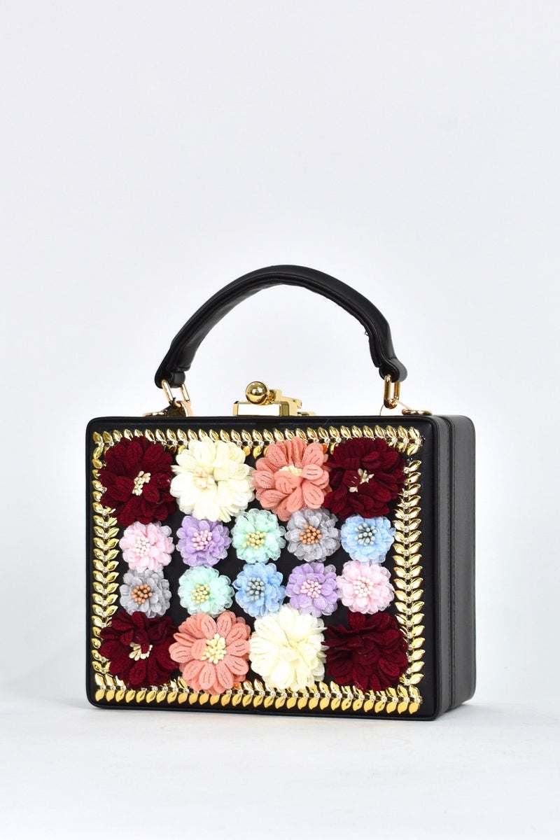 Elatae Women's Shoulder Strap Floral Stone Evening Dress Daily Handbag Black 17611  - Image 3
