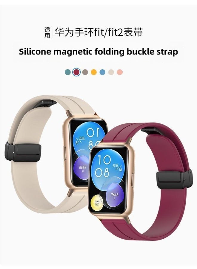 Generic For Huawei WatchFit2 Watch Band Watch Fit3 Generation Smart Watch Elegant Edition Silicone Metal Magnetic-Color:Space Gray [magnetic Suction | Folding Buckle] - Applicable: Huawei Fit2 Series - Black Connector  - Image 2