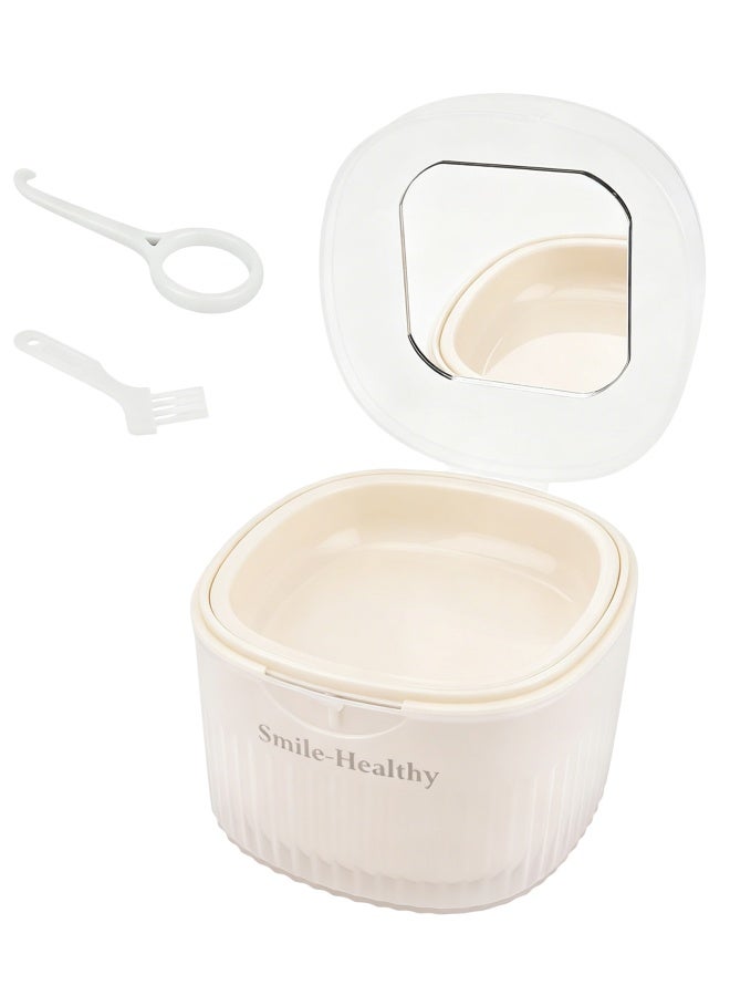 Denture Cleaning Container with Strainer, Retainer Case, Mouth Guard Denture Box, Leak-Proof Portable Storage for Dentures, Retainers, Mouthguards, Night Guards, - Image 1