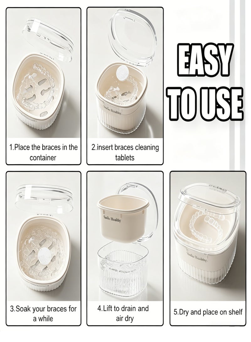 Denture Cleaning Container with Strainer, Retainer Case, Mouth Guard Denture Box, Leak-Proof Portable Storage for Dentures, Retainers, Mouthguards, Night Guards, - Image 5