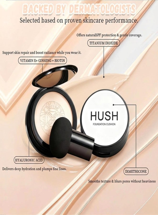 WUIAOCIT Hush Natural Glow Foundation for Mature Skin, 2026 Mushroom Head Air Cushion CC Cream, Full Coverage Long-Lasting BB Cream for Older Women, Natural Radiant Glow for Light/Medium Warm Tone Skin - Image 2