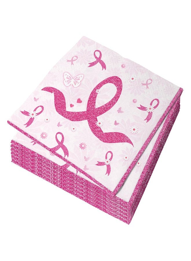 Ysqool 24 Pack Breast Cancer Napkins, Pink Ribbon Breast Cancer Awareness Paper Napkins,Disposable Party Napkins for Breast Cancer Survivor Tableware Decorations Party Supplies (24) - Image 1