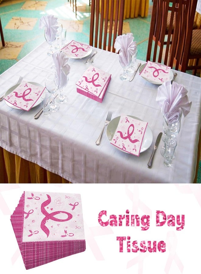 Ysqool 24 Pack Breast Cancer Napkins, Pink Ribbon Breast Cancer Awareness Paper Napkins,Disposable Party Napkins for Breast Cancer Survivor Tableware Decorations Party Supplies (24) - Image 4