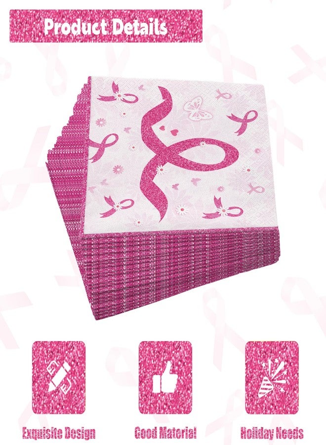 Ysqool 24 Pack Breast Cancer Napkins, Pink Ribbon Breast Cancer Awareness Paper Napkins,Disposable Party Napkins for Breast Cancer Survivor Tableware Decorations Party Supplies (24) - Image 3