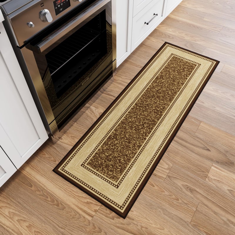 سجادة ممر أوتومانسون 20 × 59 غير قابلة للانزلاق سجادات منطقة سهلة التنظيف سجادة غسيل متينة صديقة للحيوانات الأليفة للسجاد في الممرات ومدخل المنزل وغرفة المعيشة والمطبخ بني