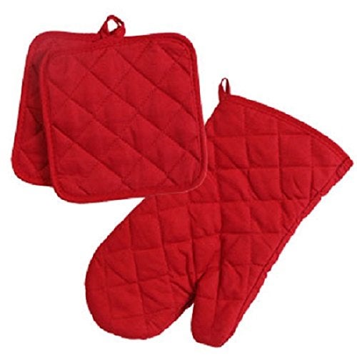 Home Collection Red 3pc Set Oven Mitt Potholders