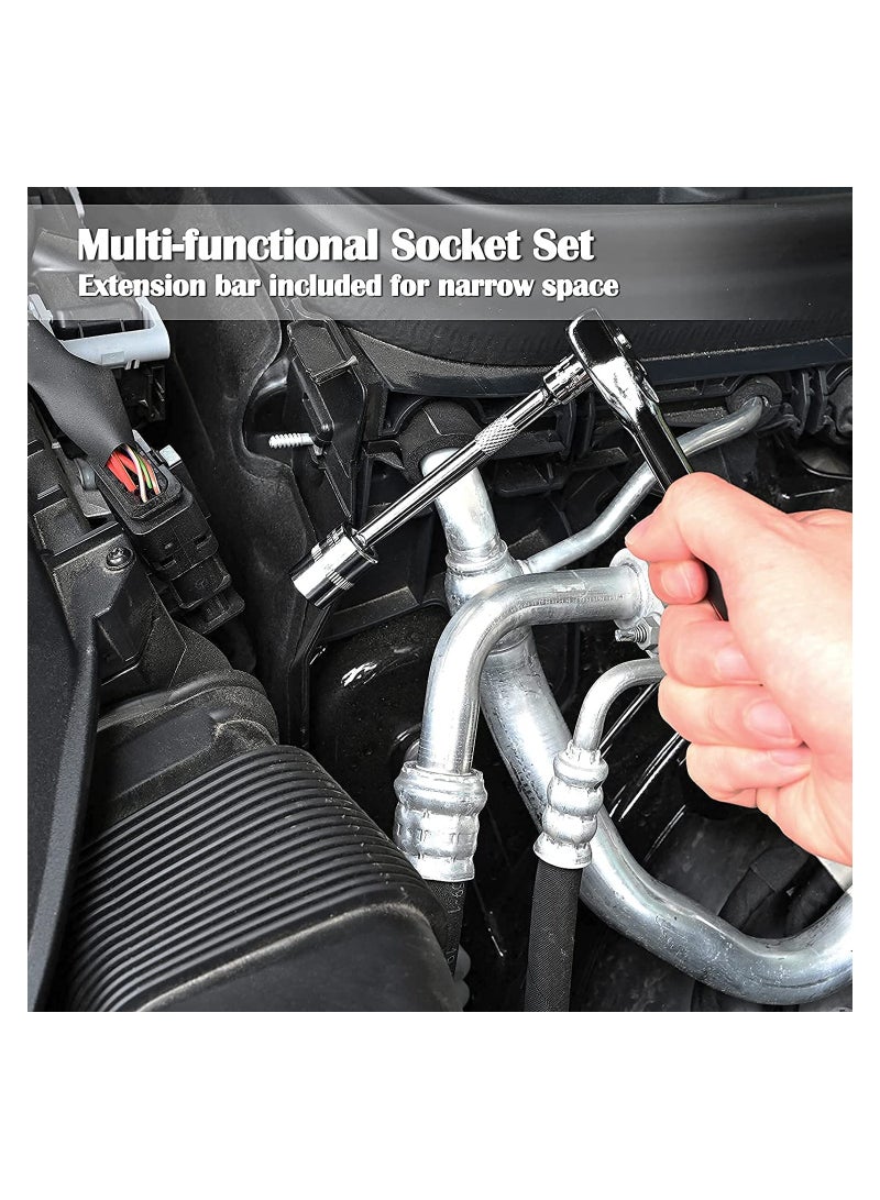 46 Pcs Drive Socket Ratchet Wrench Set with Bit Socket Metric and Extension Bar for Auto Repairing Automobile Motorcycle Hardware Tool Combination Suit Household with Storage Case - Image 2
