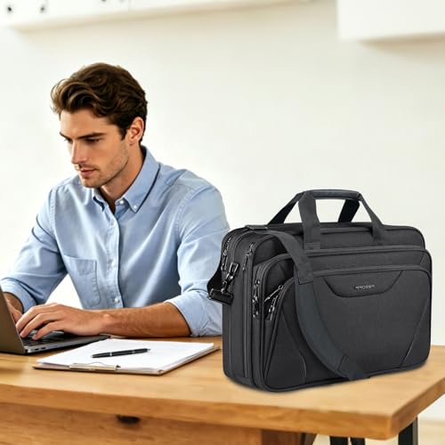 KROSER Laptop Bag Premium Laptop Briefcase Fits Up to 173 Inch Laptop Expandable WaterRepellent Shoulder Messenger Bag Computer Bag for TravelBusinessMenWomenBlack - Image 3