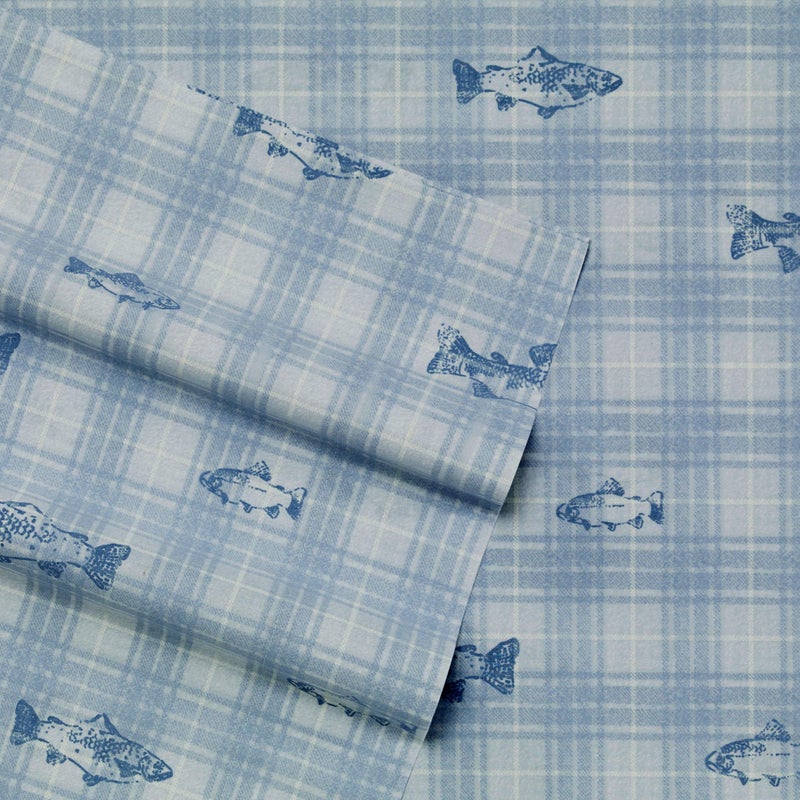 Eddie Bauer - Full Sheets, Cotton Percale Bedding Set, Crisp & Cool Home Decor (Methow Plaid Blue, Full) - Image 1
