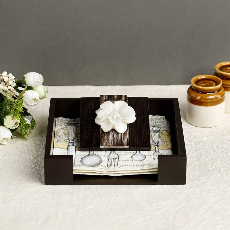 COCKTAIL Wooden MDF Flat Paper Napkin Holder For Dining Table Napkin Stand With Weighted Flap Tissue Paper Holder for Dining Table StylishRFlower - Image 1
