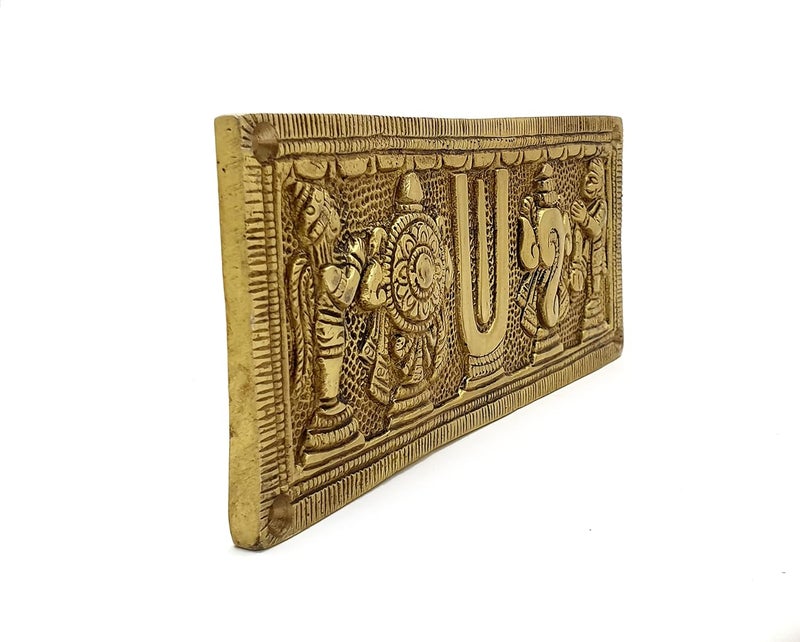 Two Moustaches Brass Shankh Chakra Namah with Hanuman and Garuda Wall Hanging Antique Yellow Standard Pack of 1 - Image 2