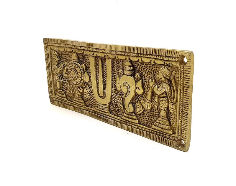 Two Moustaches Brass Shankh Chakra Namah with Hanuman and Garuda Wall Hanging Antique Yellow Standard Pack of 1 - Image 3