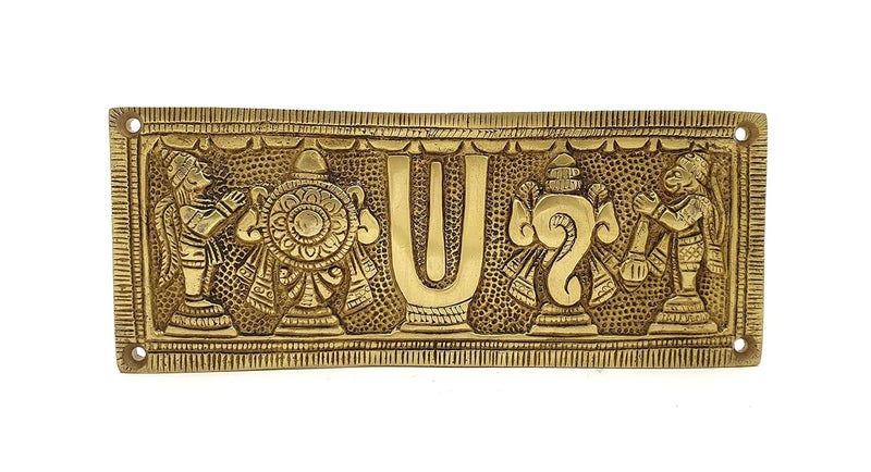Two Moustaches Brass Shankh Chakra Namah with Hanuman and Garuda Wall Hanging Antique Yellow Standard Pack of 1 - Image 1